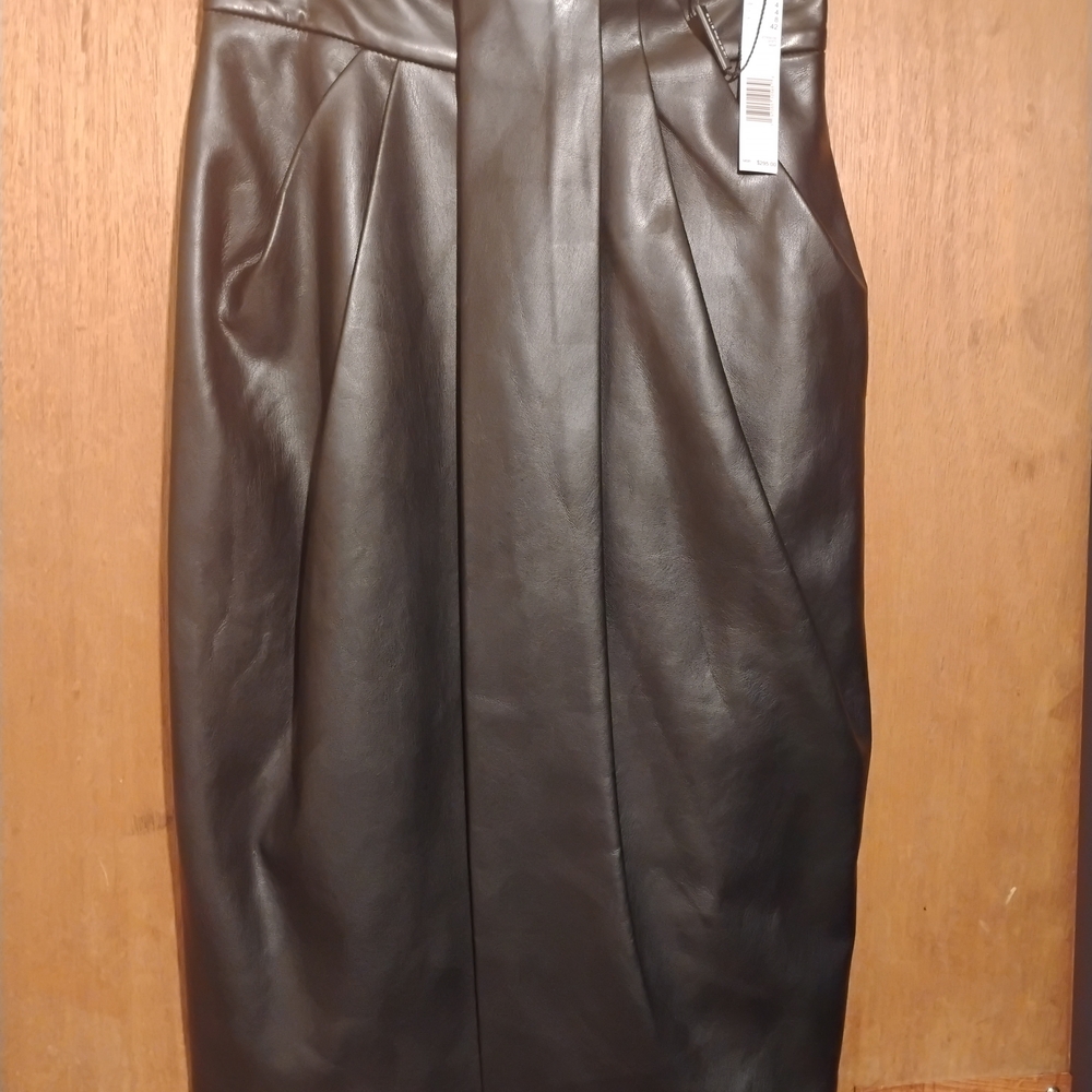 Faux Leather Pencil Skirt in Dark Brown - Women